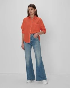 7 For All Mankind Eyelet Classic Shirt In Tigerlily -Sleek Fit Style 7N537C51 TYL 04