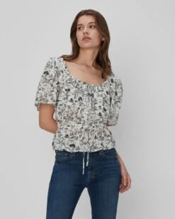 7 For All Mankind Peasant Top In Green Toile