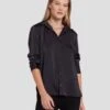 7 For All Mankind Embellished Satin Button-Up Shirt In Black -Sleek Fit Style 7N545F63 BLK 1