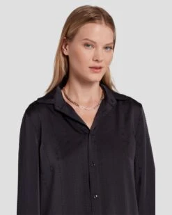7 For All Mankind Embellished Satin Button-Up Shirt In Black -Sleek Fit Style 7N545F63 BLK 3