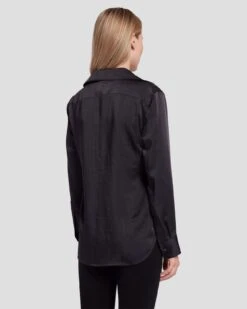 7 For All Mankind Embellished Satin Button-Up Shirt In Black -Sleek Fit Style 7N545F63 BLK 4