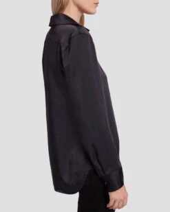7 For All Mankind Embellished Satin Button-Up Shirt In Black -Sleek Fit Style 7N545F63 BLK 5