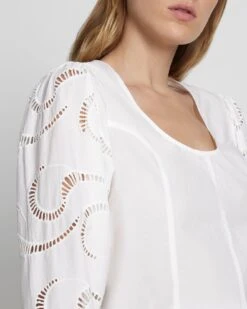7 For All Mankind Balloon Sleeve Eyelet Top In Antique White 8 7 For All Mankind Balloon Sleeve Eyelet Top In Antique White -Sleek Fit Style 7N564F07 ANW 3