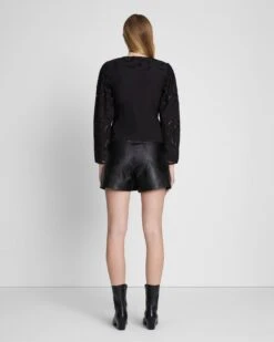 7 For All Mankind Balloon Sleeve Eyelet Top In Black -Sleek Fit Style 7N564F07 BLK 4