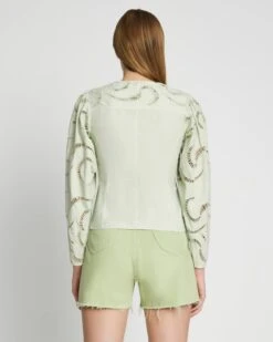 7 For All Mankind Balloon Sleeve Eyelet Top In Seafoam -Sleek Fit Style 7N564F07 SFM 4