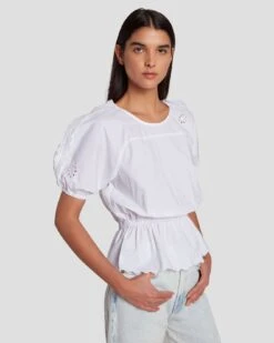7 For All Mankind Eyelet Top In Bright White