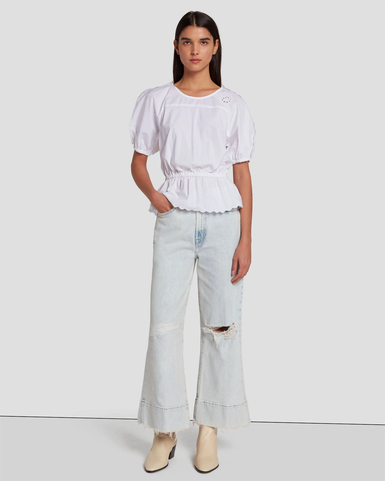7 For All Mankind Eyelet Top In Bright White 4 7 For All Mankind Eyelet Top In Bright White - Image 2