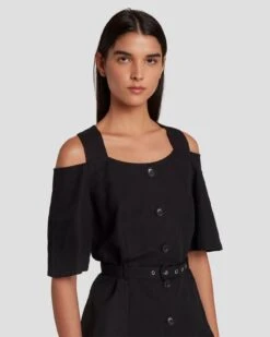 7 For All Mankind Tailored Off The Shoulder Top In Black -Sleek Fit Style 7N570F31 BLK 3