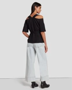 7 For All Mankind Tailored Off The Shoulder Top In Black -Sleek Fit Style 7N570F31 BLK 4