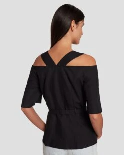 7 For All Mankind Tailored Off The Shoulder Top In Black -Sleek Fit Style 7N570F31 BLK 5