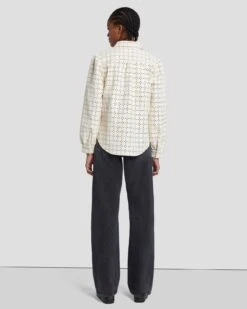 7 For All Mankind Faux Leather Eyelet Classic Shirt In Cream -Sleek Fit Style 7N571F06 CRM 4