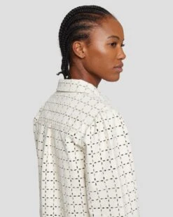 7 For All Mankind Faux Leather Eyelet Classic Shirt In Cream -Sleek Fit Style 7N571F06 CRM 5