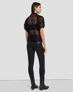 7 For All Mankind Lace Puff Sheer Blouse In Black -Sleek Fit Style 7N573D67 BLK 4