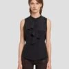 7 For All Mankind Silk Sleeveless Ruffle Blouse In Black