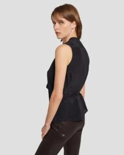 7 For All Mankind Silk Sleeveless Ruffle Blouse In Black 12 7 For All Mankind Silk Sleeveless Ruffle Blouse In Black -Sleek Fit Style 7N575F49 BLK 5