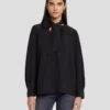 7 For All Mankind Silk Tie Neck Blouse In Black -Sleek Fit Style 7N576F49 BLK 1