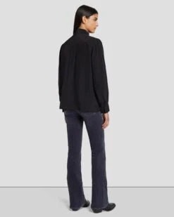 7 For All Mankind Silk Tie Neck Blouse In Black -Sleek Fit Style 7N576F49 BLK 4