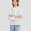 7 For All Mankind Silk Tie Neck Blouse In Cream -Sleek Fit Style 7N576F49 CRM 1