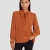 7 For All Mankind Silk Tie Neck Blouse In Ginger -Sleek Fit Style 7N576F49 GIN 1
