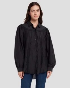 7 For All Mankind Prairie Blouse In Black