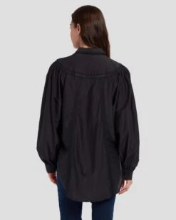 7 For All Mankind Prairie Blouse In Black -Sleek Fit Style 7N577F56 BLK 4