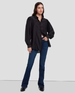 7 For All Mankind Prairie Blouse In Black -Sleek Fit Style 7N577F56 BLK 5
