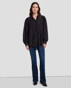 7 For All Mankind Prairie Blouse In Black -Sleek Fit Style 7N577F56 BLK 6