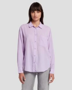 7 For All Mankind Classic Button Up Shirt In Lavender