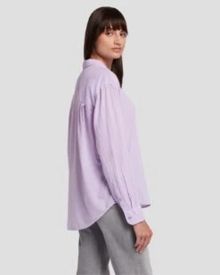 7 For All Mankind Classic Button Up Shirt In Lavender -Sleek Fit Style 7N582C51 LAV 4