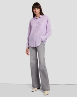 7 For All Mankind Classic Button Up Shirt In Lavender -Sleek Fit Style 7N582C51 LAV 5