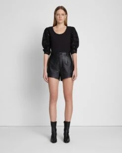 7 For All Mankind Faux Leather Tailored Short In Black