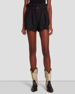 7 For All Mankind Paperbag Linen Short In Black -Sleek Fit Style 7N817F31 BLK 2