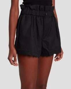 7 For All Mankind Paperbag Linen Short In Black -Sleek Fit Style 7N817F31 BLK 3