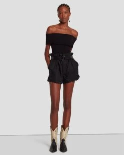 7 For All Mankind Paperbag Linen Short In Black -Sleek Fit Style 7N817F31 BLK 6