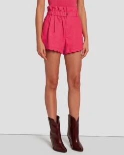 7 For All Mankind Paperbag Linen Short In Geranium -Sleek Fit Style 7N817F31 GER 1142 F