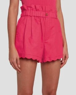 7 For All Mankind Paperbag Linen Short In Geranium -Sleek Fit Style 7N817F31 GER 1148 D1
