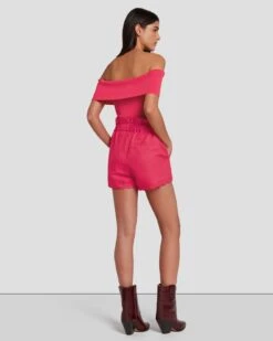 7 For All Mankind Paperbag Linen Short In Geranium -Sleek Fit Style 7N817F31 GER 1158 B