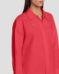 7 For All Mankind Scalloped Shirt Dress In Geranium -Sleek Fit Style 7N819F31 GER 3