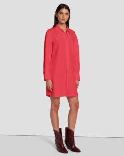 7 For All Mankind Scalloped Shirt Dress In Geranium -Sleek Fit Style 7N819F31 GER 6