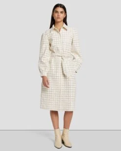 7 For All Mankind Faux Leather Belted Shirt Dress In Cream -Sleek Fit Style 7N822F06 CRM 3