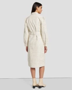 7 For All Mankind Faux Leather Belted Shirt Dress In Cream -Sleek Fit Style 7N822F06 CRM 4