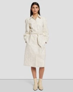 7 For All Mankind Faux Leather Belted Shirt Dress In Cream -Sleek Fit Style 7N822F06 CRM 6