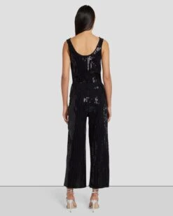 7 For All Mankind Sequin Wide Leg Knit Jumpsuit In Black -Sleek Fit Style 7N830F44 BLK 4