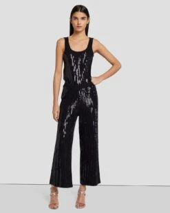 7 For All Mankind Sequin Wide Leg Knit Jumpsuit In Black -Sleek Fit Style 7N830F44 BLK 6
