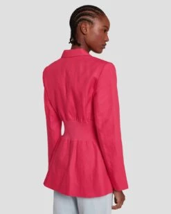 7 For All Mankind Cinched Waist Linen Blazer In Geranium -Sleek Fit Style 7N945F31 GER 0606 D2
