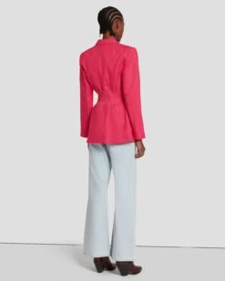 7 For All Mankind Cinched Waist Linen Blazer In Geranium -Sleek Fit Style 7N945F31 GER 0618 B