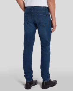 7 For All Mankind Luxe Performance Plus Slimmy Tapered In Mid-Blue -Sleek Fit Style 7T028393 MID 4