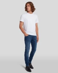 7 For All Mankind Luxe Performance Plus Slimmy Tapered In Mid-Blue -Sleek Fit Style 7T028393 MID 6