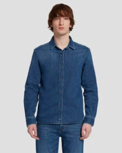 7 For All Mankind Left Hand Denim Shirt In Evasion