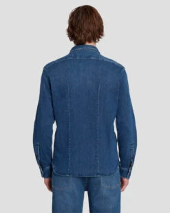 7 For All Mankind Left Hand Denim Shirt In Evasion -Sleek Fit Style 7T923R51 ESN 4
